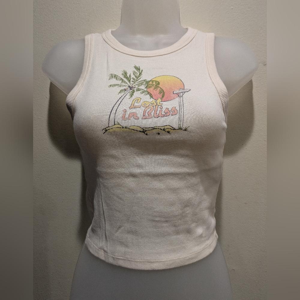 hollister Women's Cream Graphic Tank Top Size Xs